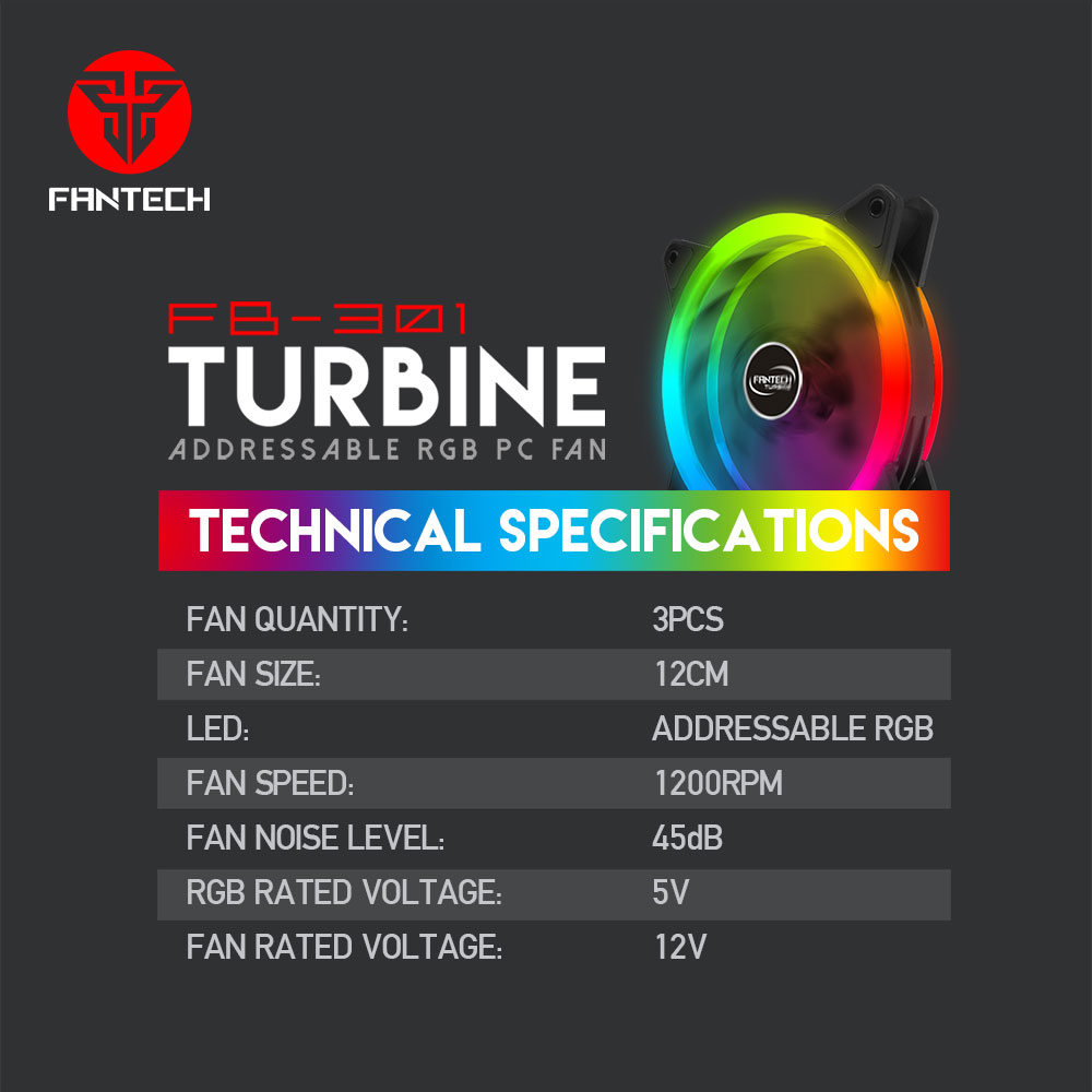 Fantech TOURBINE RGB Pro Pack 3 Ventiladores 120mm ARGB + Hub H66F RGB + Control Remoto - Imagen 8