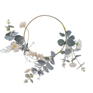 Corona Navidad con Flores D30x9 cm Verde/Blanco