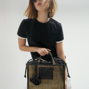 Cesto pequeño efecto rafia laminada metalizada  Negro-Metal Lola Casademunt