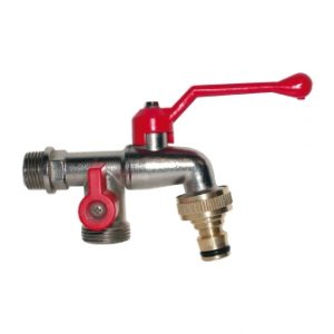 Grifo de jardín metálico con doble salida y adaptador de grifo estándar med. 1/2′ – 3/4′
