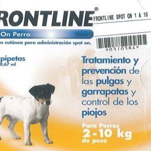 Tratamiento y prevención de pulgas, garrapatas y piojos para perros FRONTLINE PERROS DE 2-10 KG.